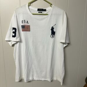 Polo Ralph Lauren T Shirt USA Flag Big Pony 3 Patch Custom Fit Boxy men XL EUC